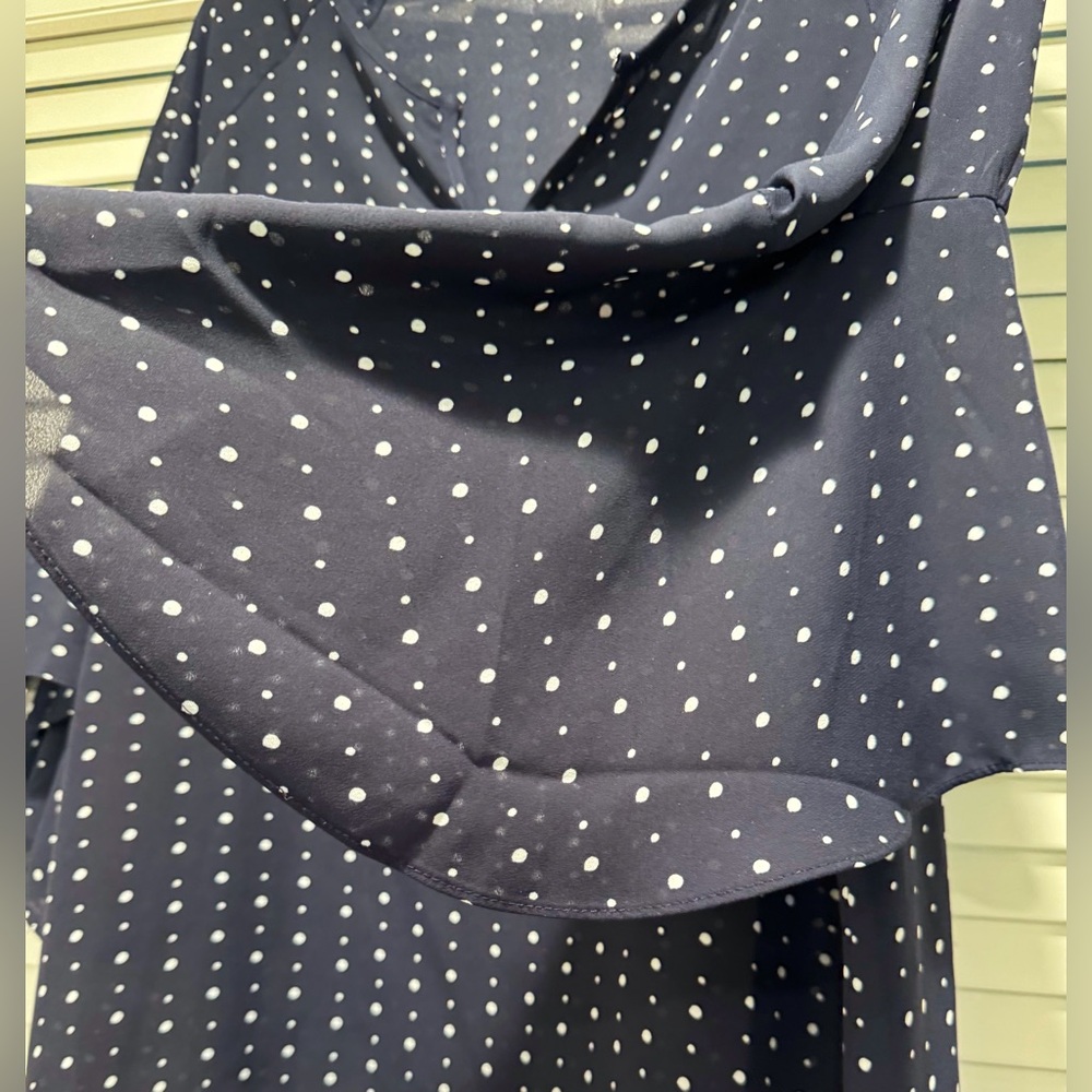 ZAC & RACHEL— Size S, Sheer Navy w/ White Polka Dots, & Flutter Bell Sleeves - Picture 4 of 7